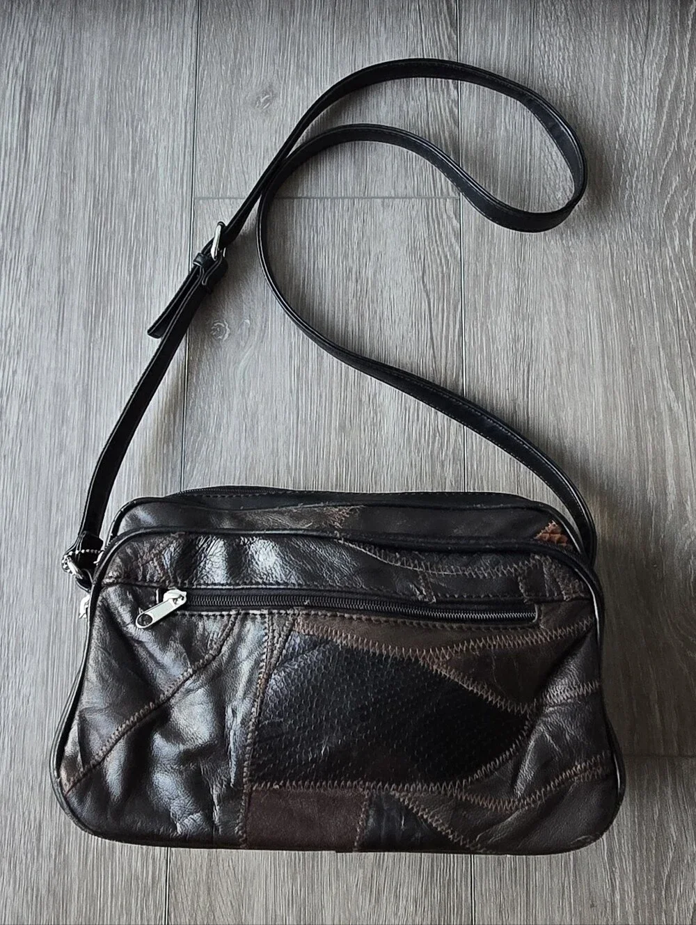 Jaclyn Smith Brown 80s 90s Patchwork Genuine Leather Crossbody Bag Vintage